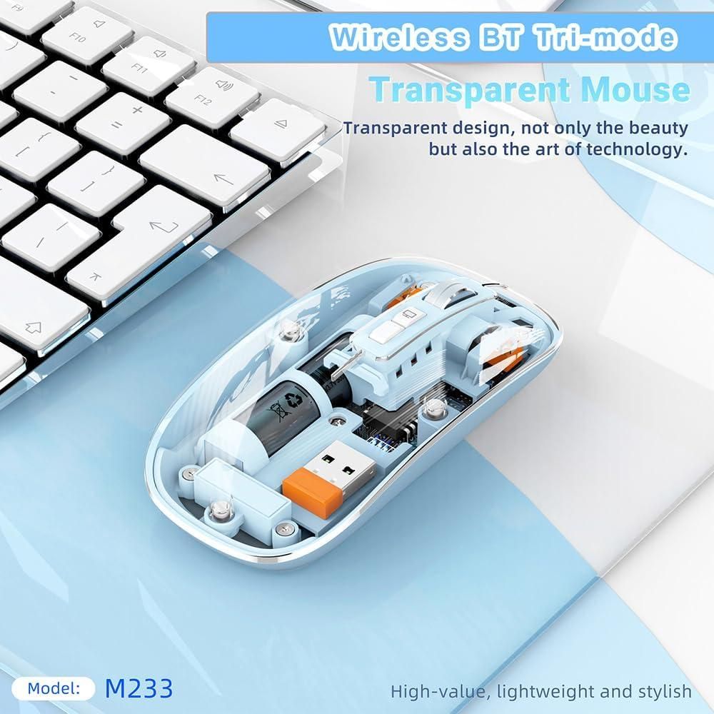 Rechargeable Transparent Wireless Mouse | Ergonomic, Silent Click & Modern Design