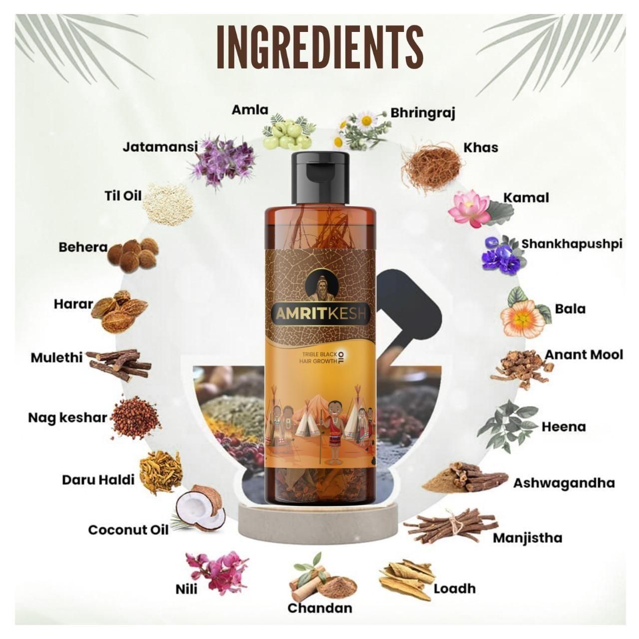 Amritkesh Tribal Black Hair Growth Oil 100ml (Pack of 2) | Thicker Hair & Root Strength | 25 Herbal Ingredients