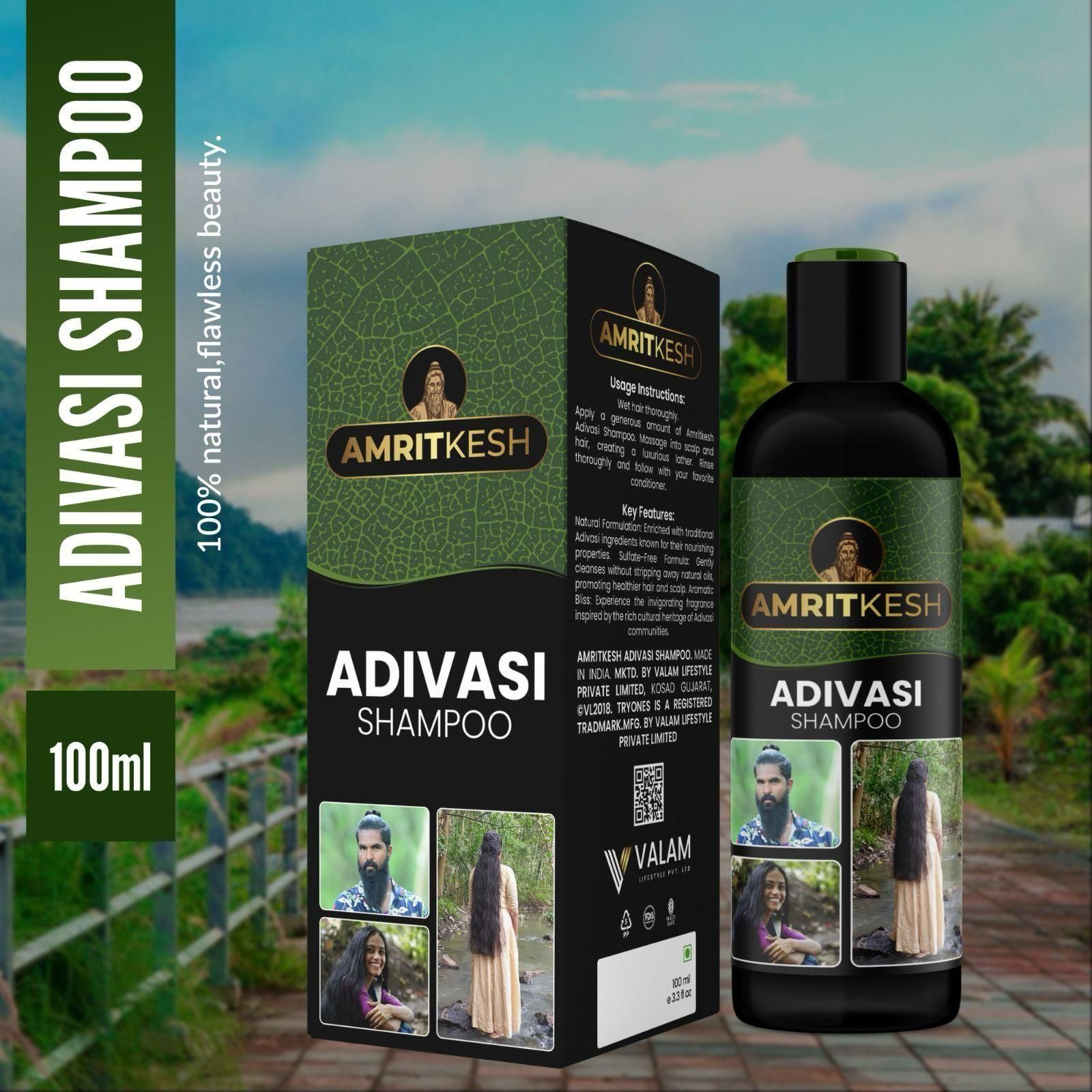 Amritkesh Adivasi Herbal Shampoo (2x100ml) | 25 Ingredients for Hair Growth & Shine