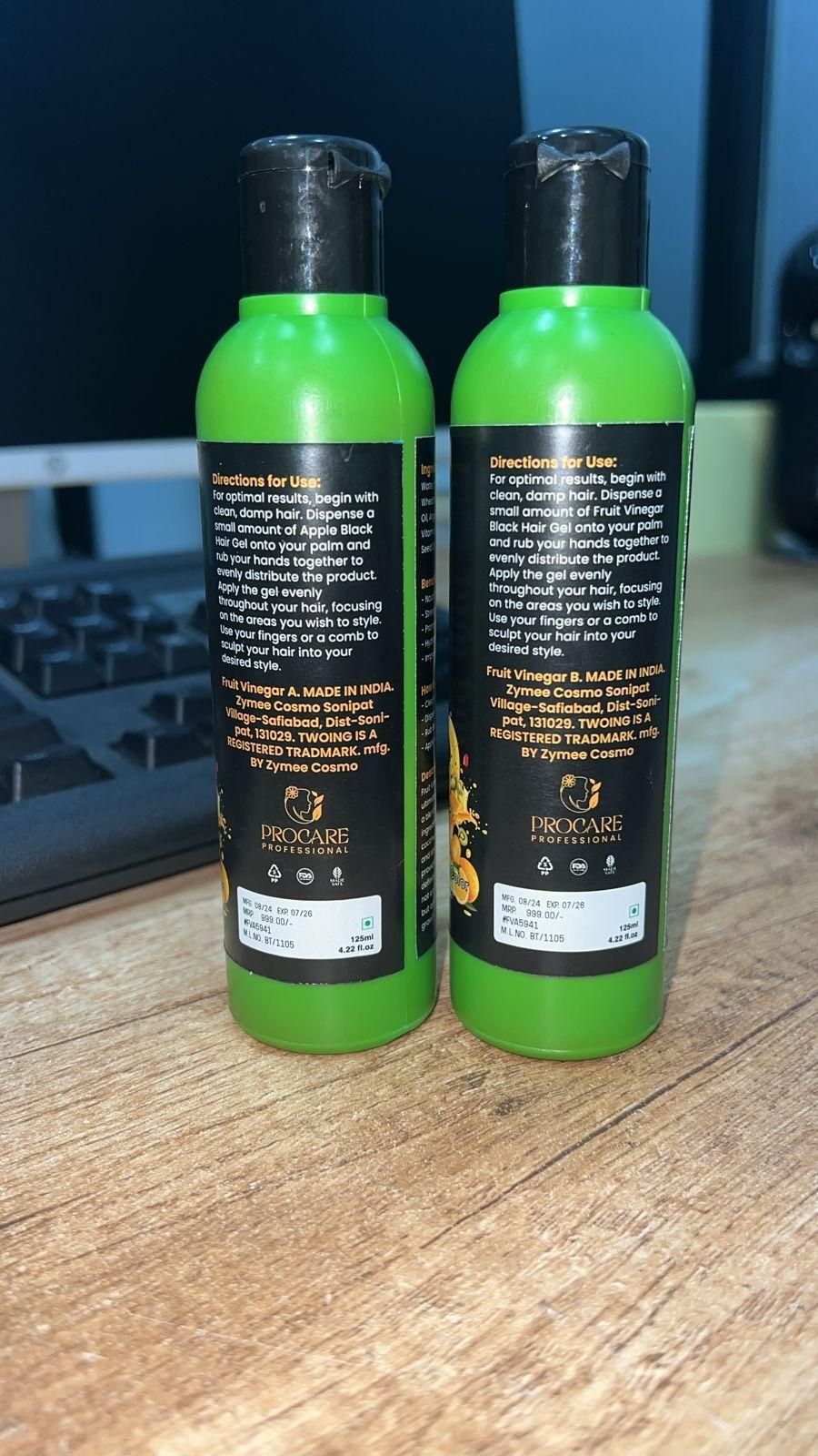 Fruit Vinegar Gel Based Hair Color 125ML (Pack of 2) for Ammonia-Free, 100% Grey Coverage & Shine