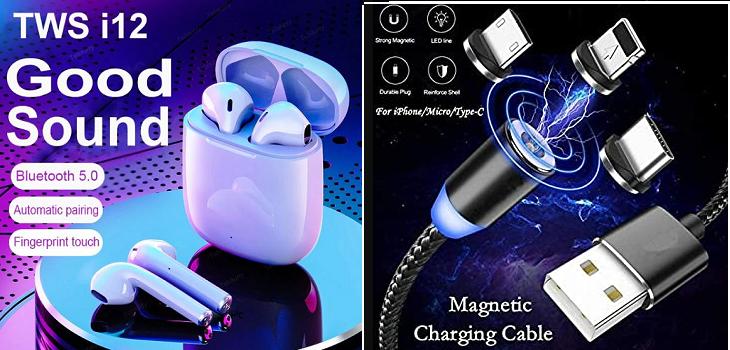 i12 TWS Wireless Earbuds & 3-in-1 Magnetic Charging Cable COMBO | Stereo Headset, Fast Charge & Universal Compatibility