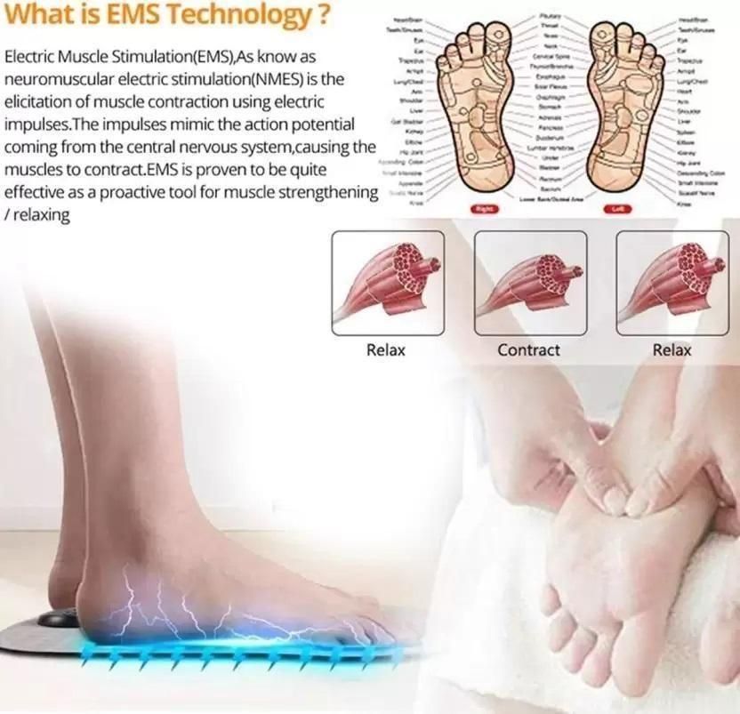 Electronic Muscle Stimulator (EMS) Foot Massager Mat | USB Rechargeable Feet Massage Machine (Portable, Black)