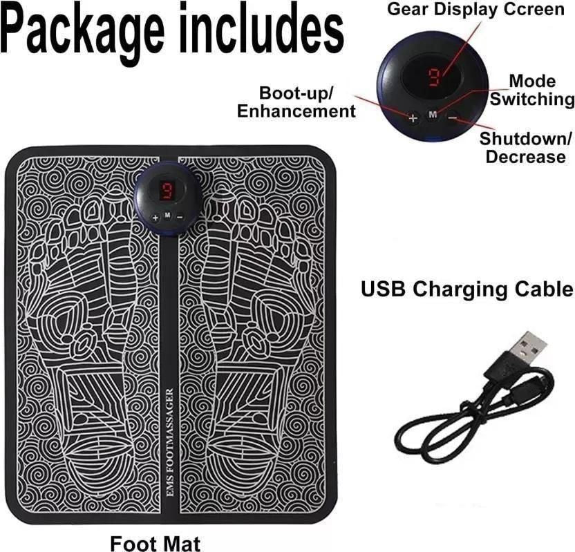 Electronic Muscle Stimulator (EMS) Foot Massager Mat | USB Rechargeable Feet Massage Machine (Portable, Black)
