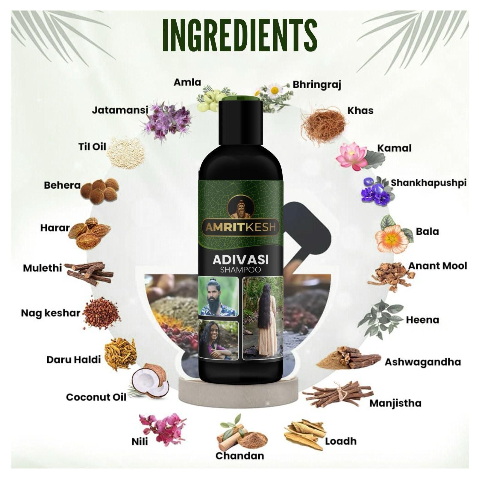 Amritkesh Adivasi Herbal Shampoo (2x100ml) | 25 Ingredients for Hair Growth & Shine