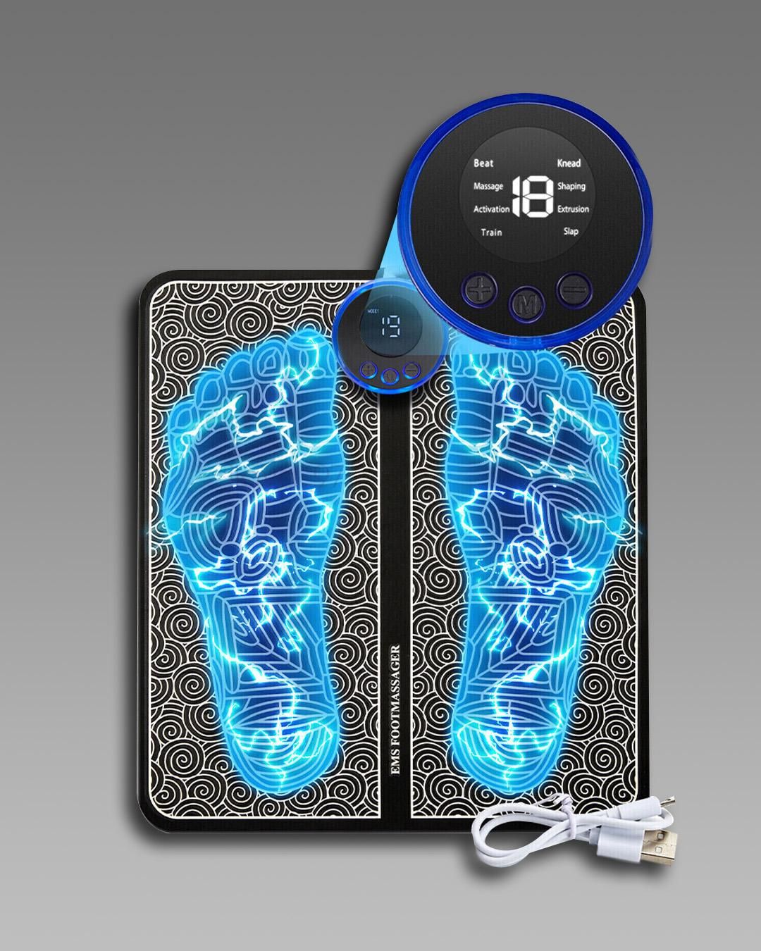 Electronic Muscle Stimulator (EMS) Foot Massager Mat | USB Rechargeable Feet Massage Machine (Portable, Black)
