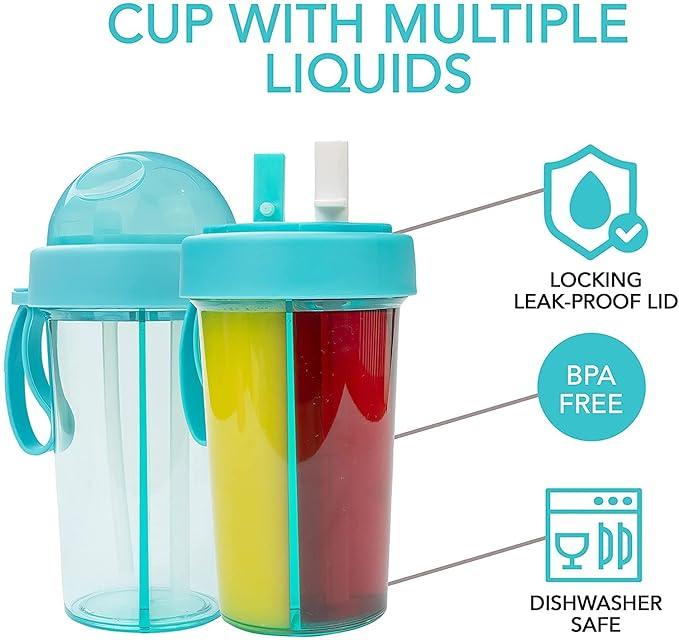 2-in-1 Dual Chamber Water Bottle (1000ML) | Double Straws & Spill-Proof for Hot and Cold Drinks