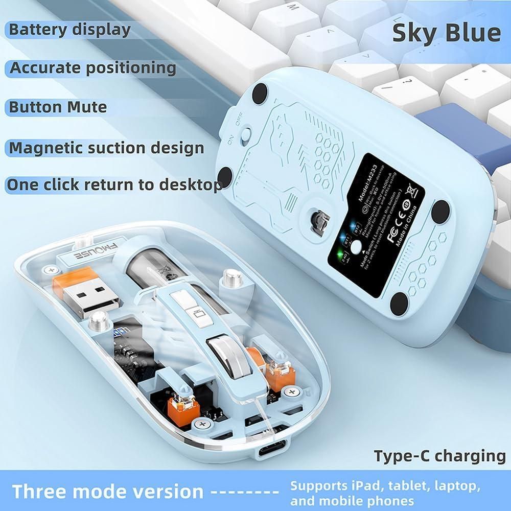 Rechargeable Transparent Wireless Mouse | Ergonomic, Silent Click & Modern Design