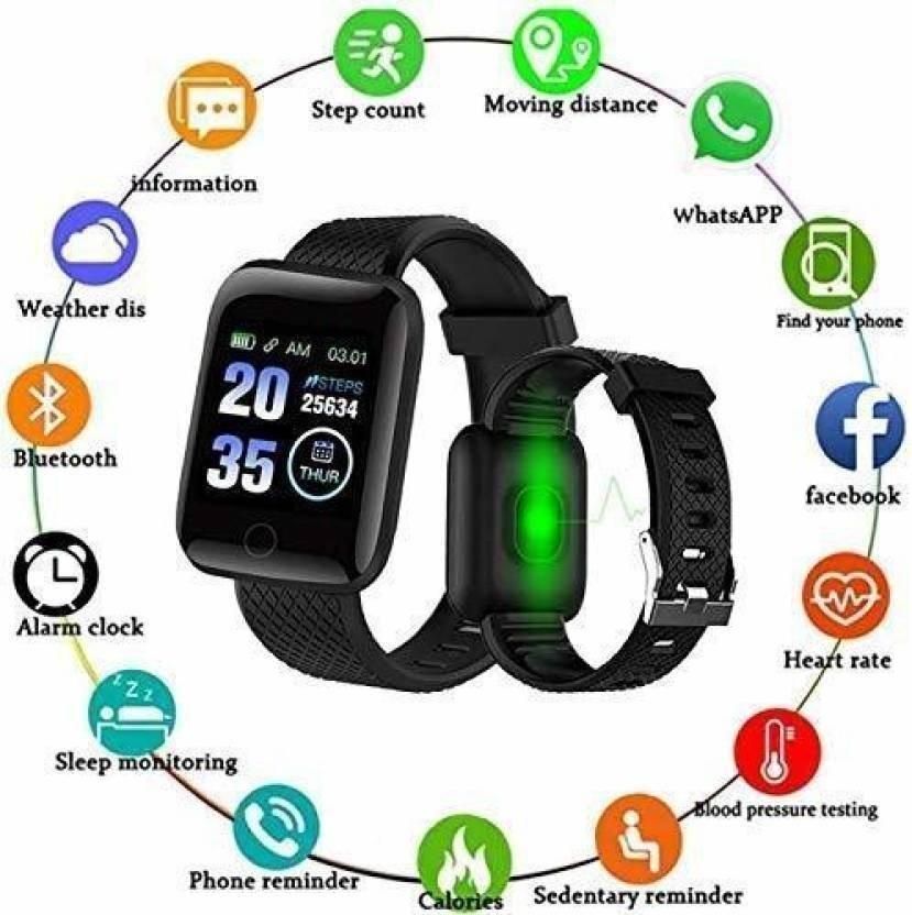 ID116 Plus Smart Fitness Tracker | Color Screen Smartwatch for Sports, Heart Rate & Steps (Black)