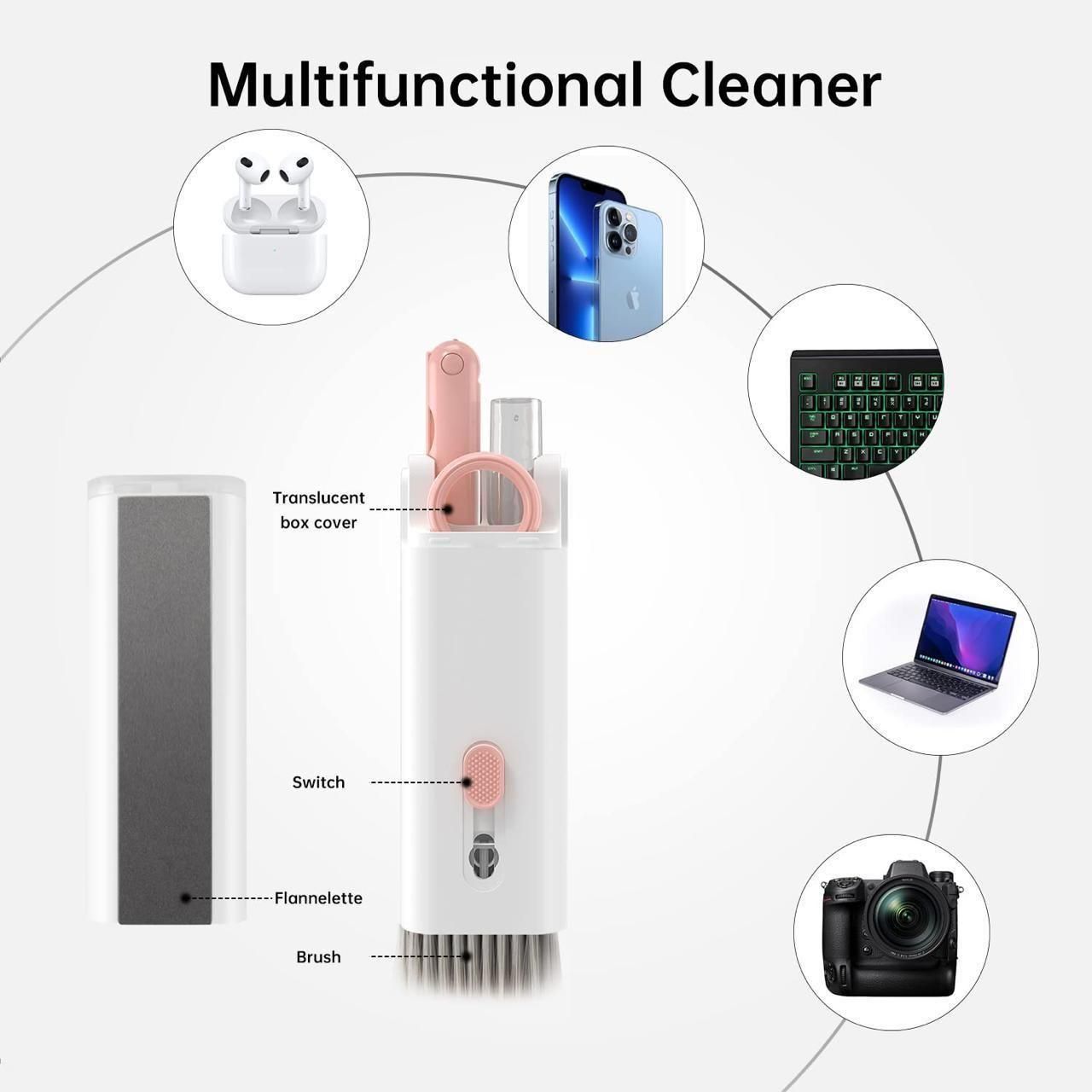 7-in-1 Electronic Cleaner Kit with Brush | Multi-Function Gadget Cleaning Pen for Earbuds, Keyboard & Camera