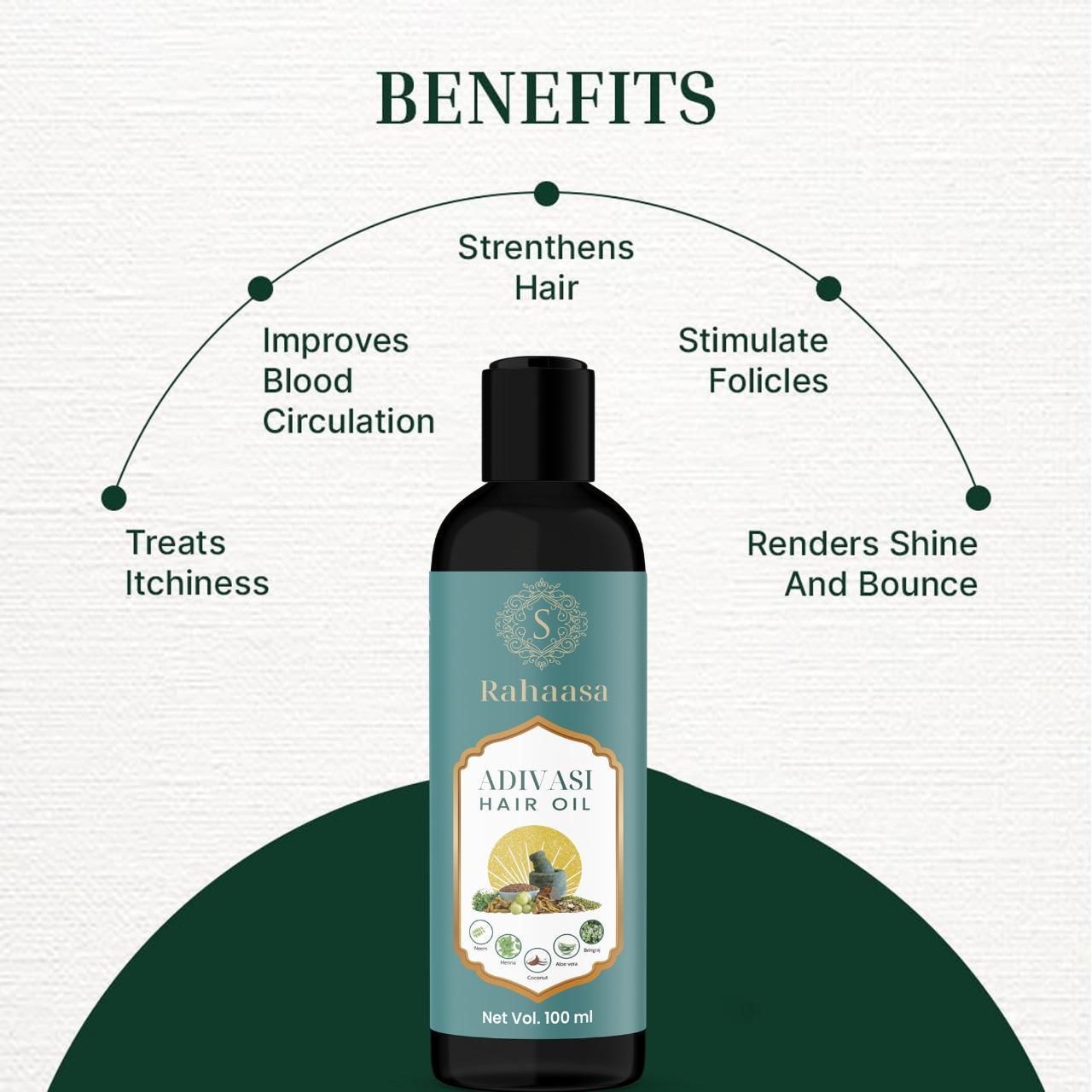 Rahaasa Adivasi Herbal Hair Oil (200ml, Pack of 2) | Hair Growth, Dandruff Control & Damage Repair