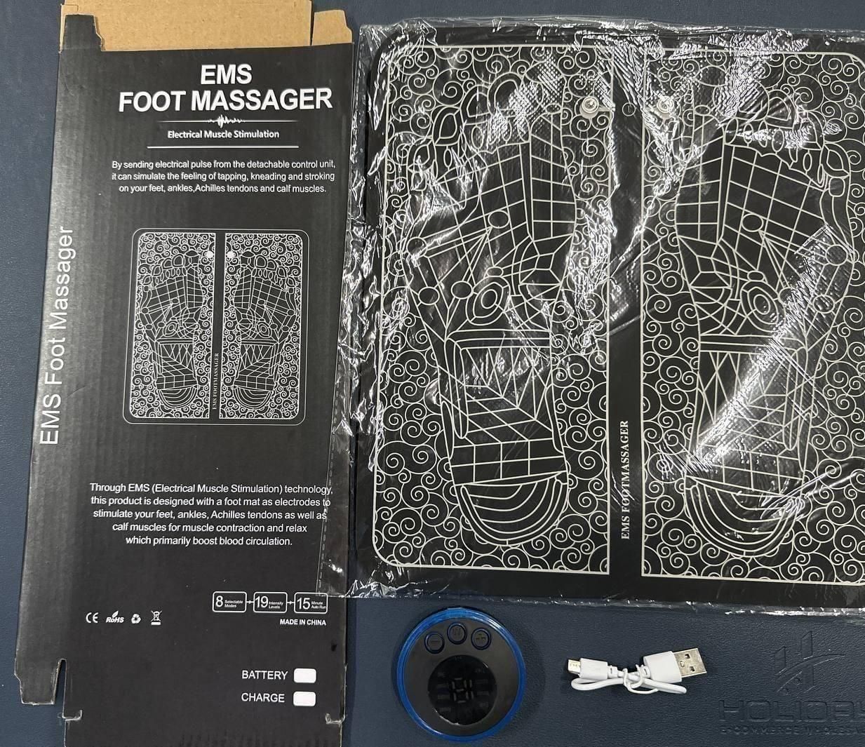 Electronic Muscle Stimulator (EMS) Foot Massager Mat | USB Rechargeable Feet Massage Machine (Portable, Black)