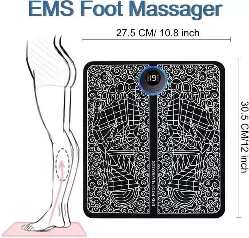 Electronic Muscle Stimulator (EMS) Foot Massager Mat | USB Rechargeable Feet Massage Machine (Portable, Black)