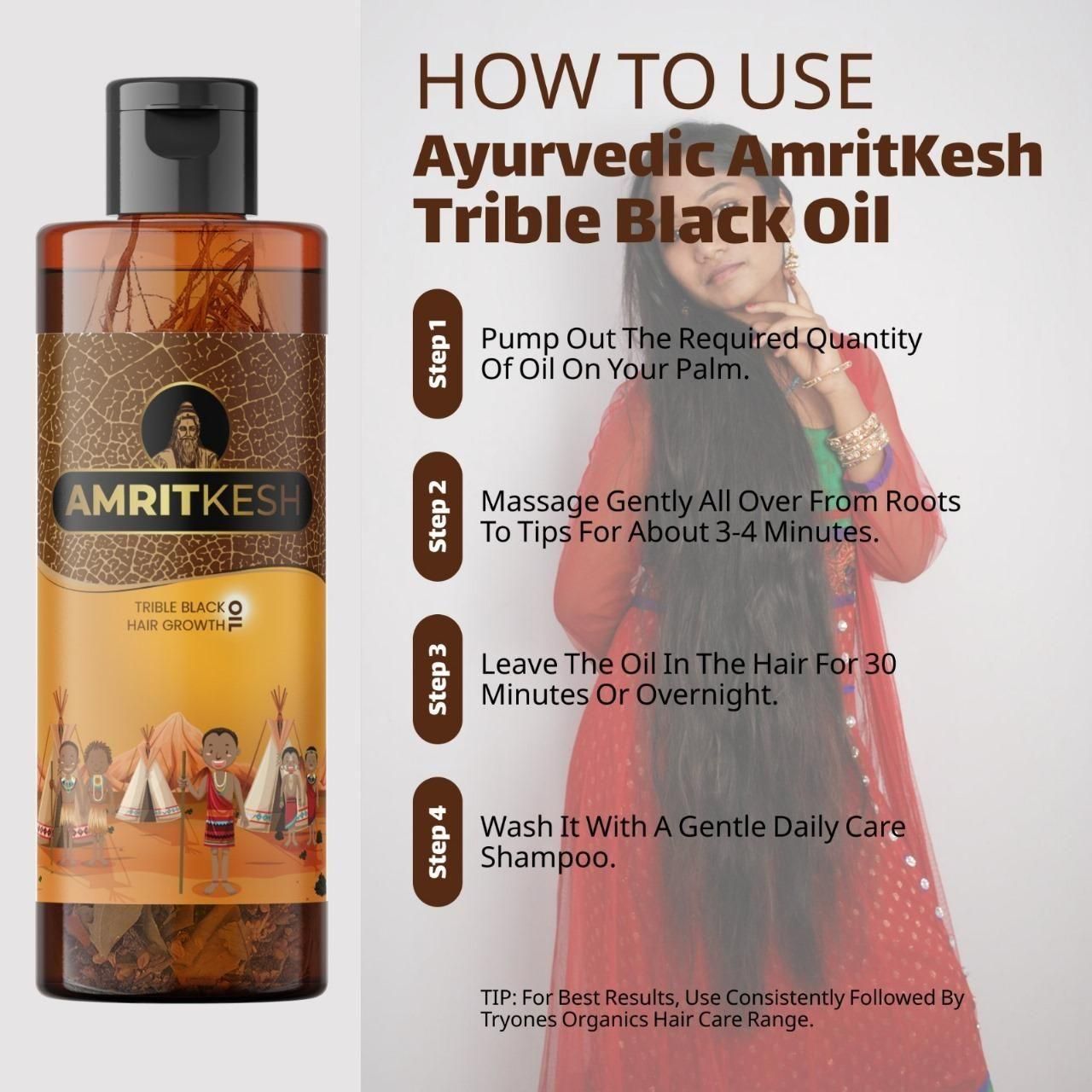 Amritkesh Tribal Black Hair Growth Oil 100ml (Pack of 2) | Thicker Hair & Root Strength | 25 Herbal Ingredients
