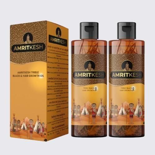 Amritkesh Tribal Black Hair Growth Oil 100ml (Pack of 2) | Thicker Hair & Root Strength | 25 Herbal Ingredients