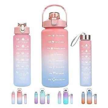 3-Pack Motivational Water Bottle Set | Time Marker Hydration Reminders, Leak-Proof Straw & Portable